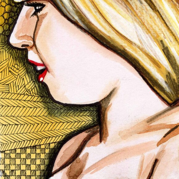 lady gaga original art watercolor, 5 by 7 signed art sale - Picture 3 of 3